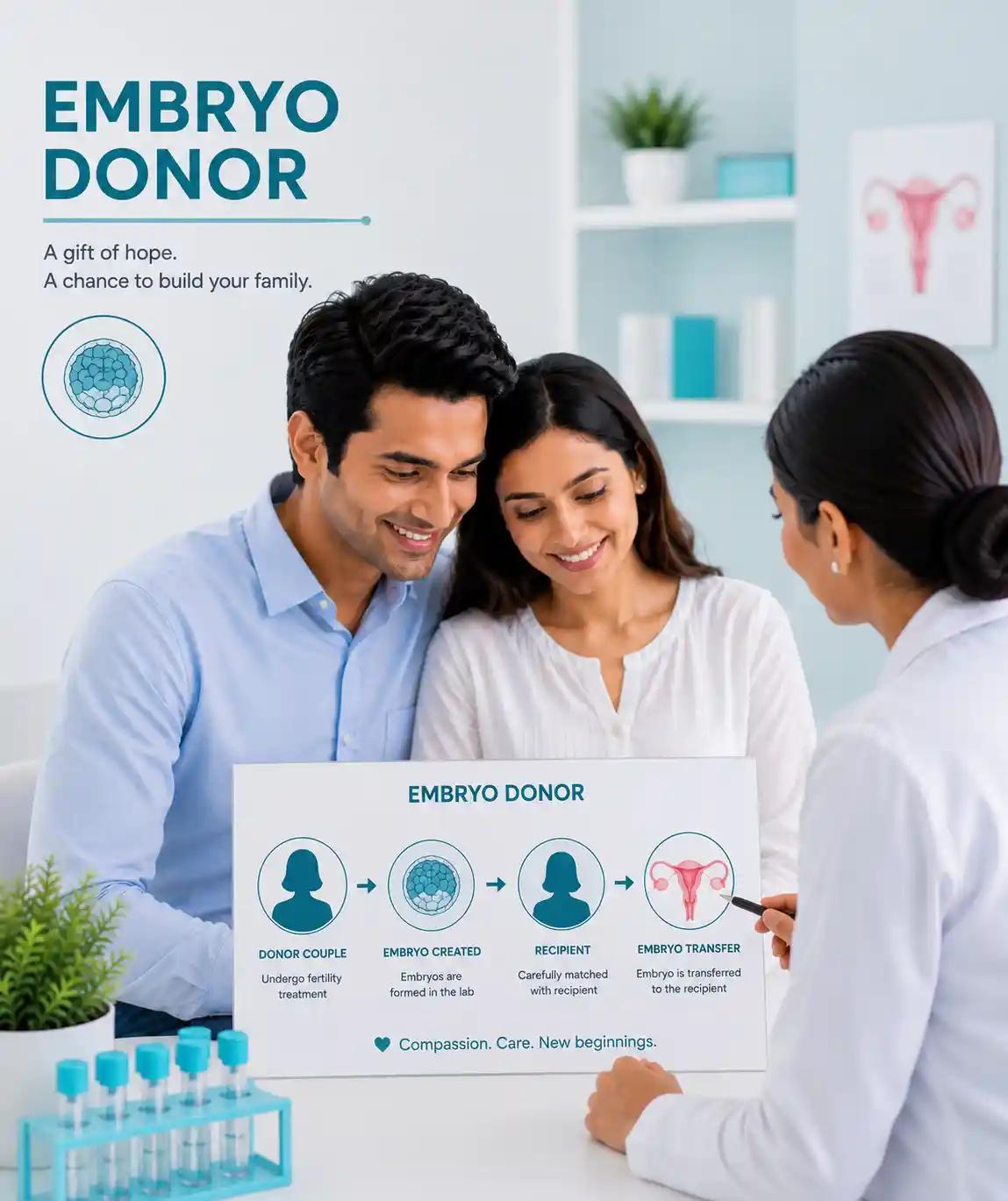 Embryo donor programme at Ganga Laxmi IVF, Lucknow — donor couple, embryo creation, recipient matching, and embryo transfer