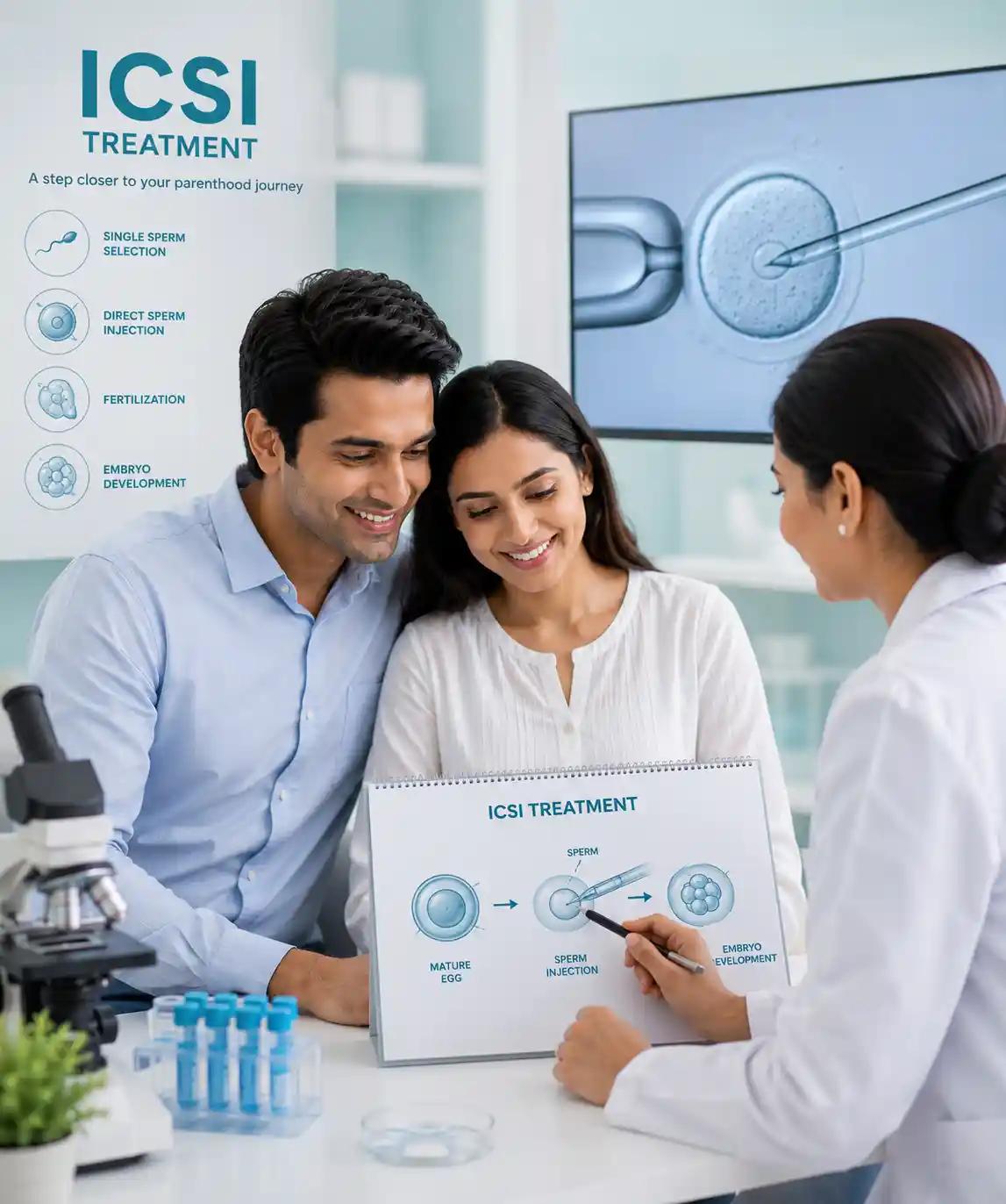 ICSI treatment at Ganga Laxmi IVF Lucknow — single sperm selection, direct injection, fertilisation, and embryo development