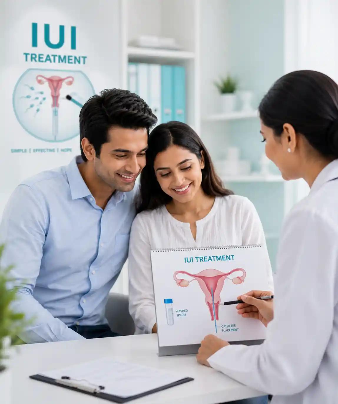 IUI treatment at Ganga Laxmi IVF, Lucknow — washed sperm and catheter placement explained with the patient couple